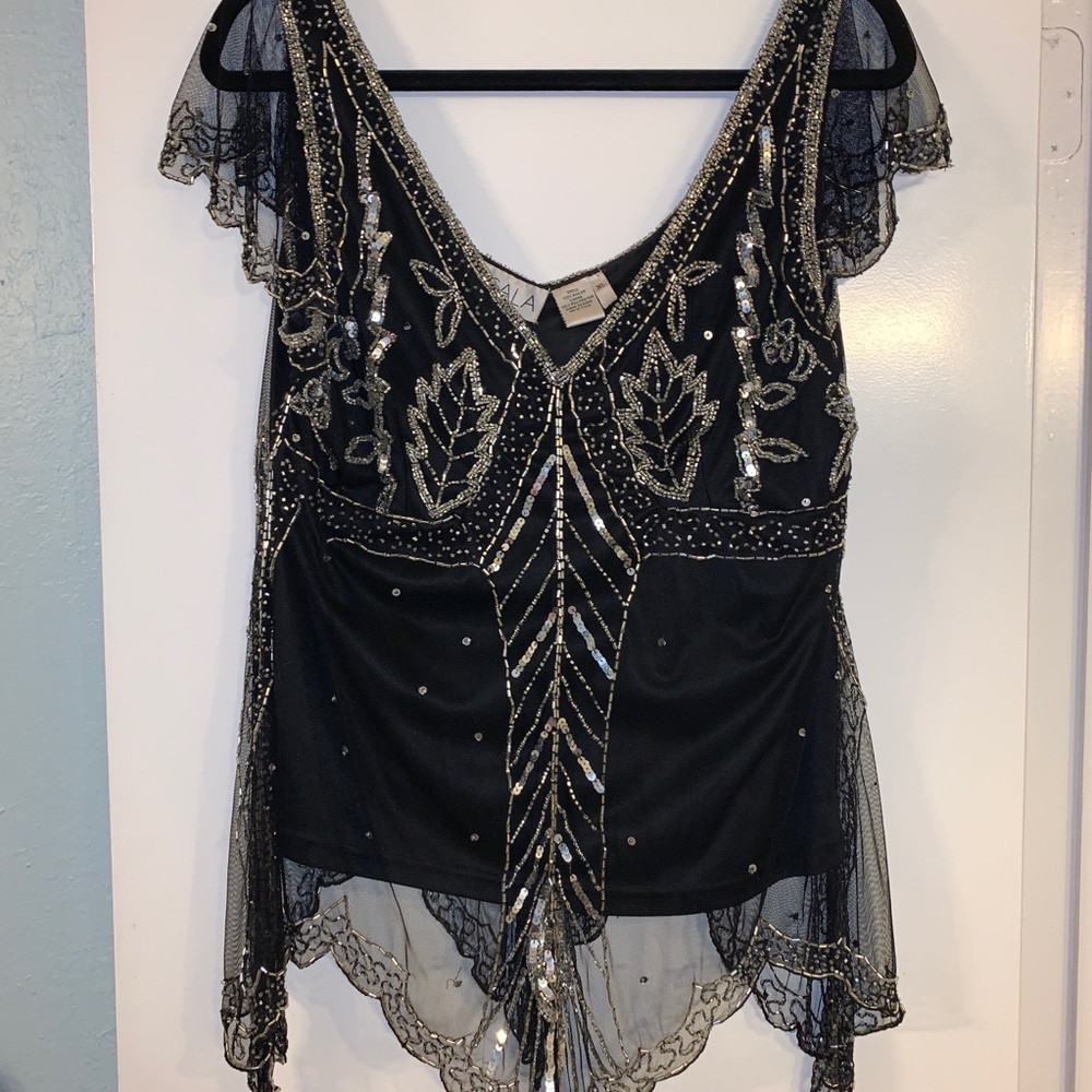 Scala silver beaded fancy top XL
